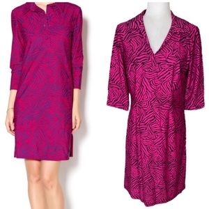 Jude Connally Michelle Pink Zebra Collar V-Neck Shirt Dress - L
